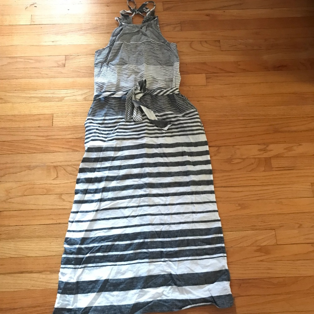 Tommy Bahama Linen Stripe Maxi Dress Tie Waist